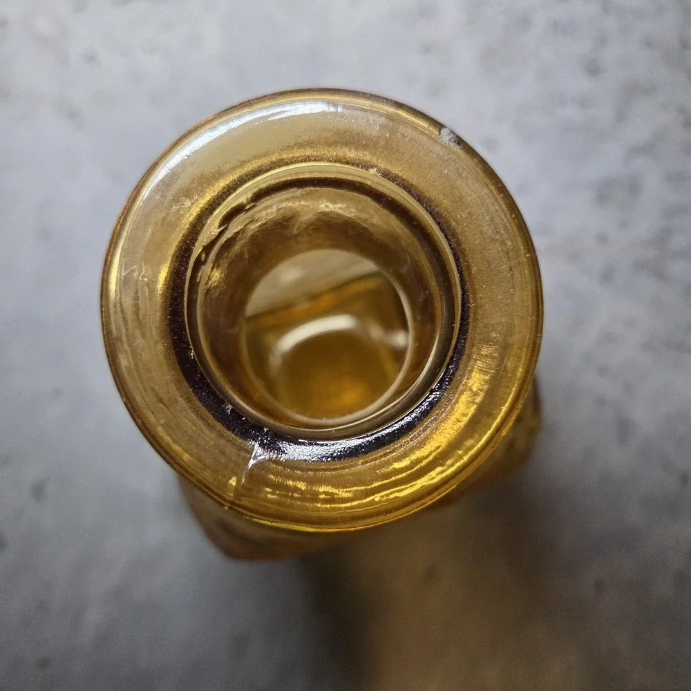 Vintage Amber Glass Decanter with Ball‎ Stopper Ribbed Square Bottle